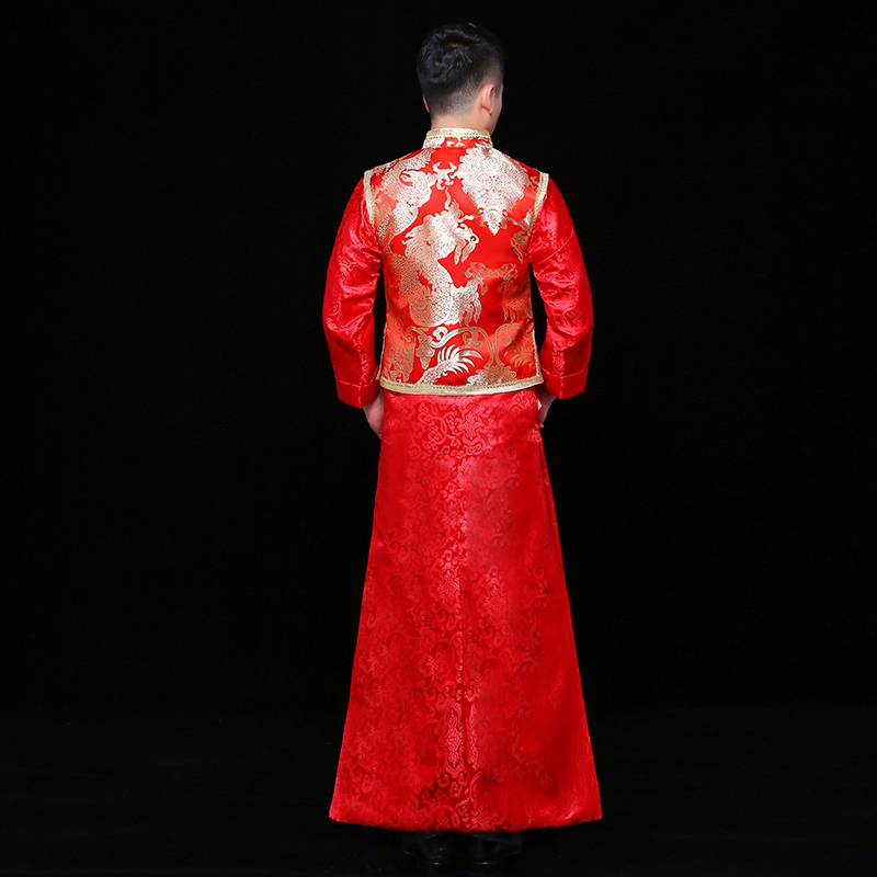 金龍刺繡馬褂男士中式禮服，時尚新郎禮服