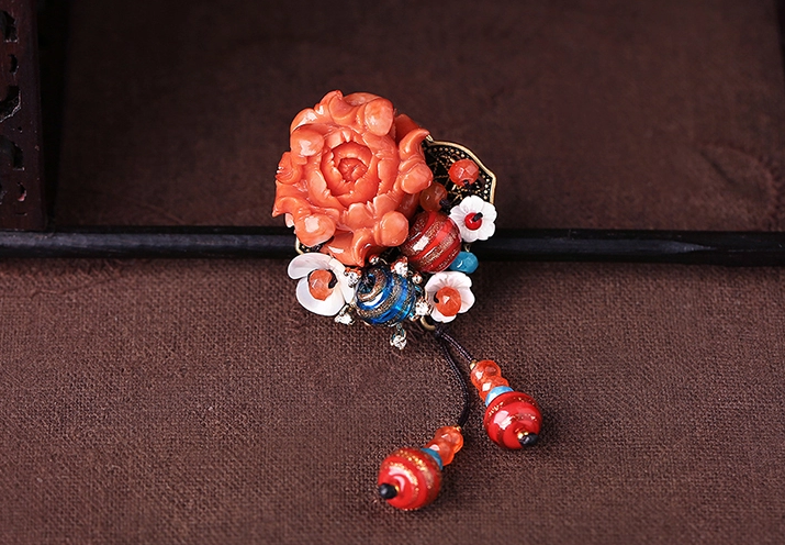 中國風(fēng)立體花朵吊墜胸花，復(fù)古胸針項鏈飾品