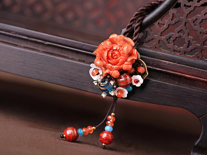 中國風(fēng)立體花朵吊墜胸花，復(fù)古胸針項鏈飾品