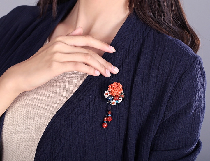 中國風(fēng)立體花朵吊墜胸花，復(fù)古胸針項鏈飾品