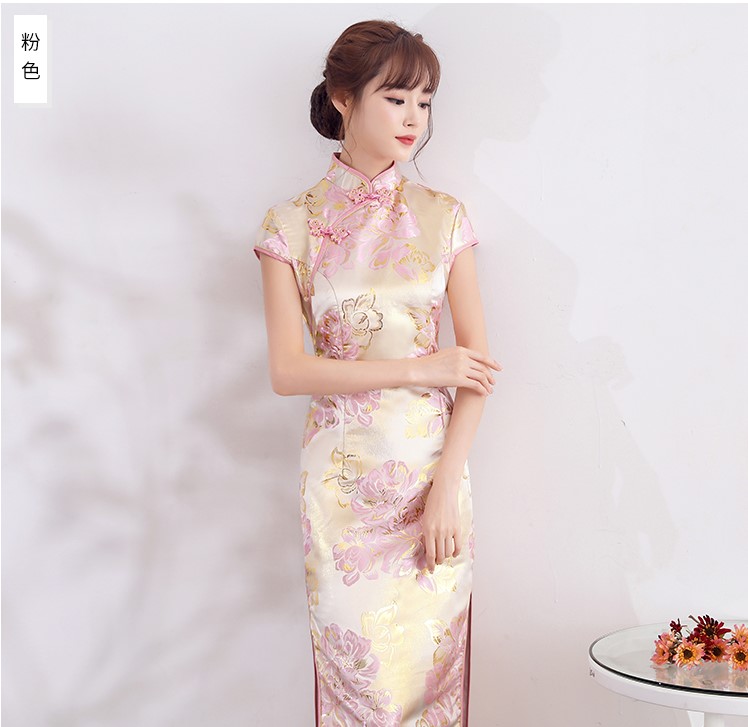 時(shí)尚優(yōu)雅少女旗袍，改良精致花紋旗袍裙