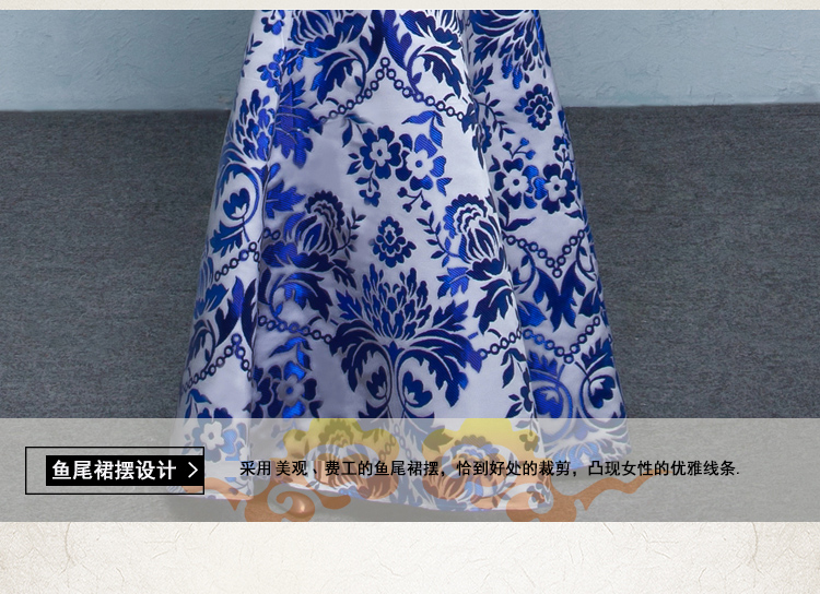 中式青花瓷旗袍禮服，時尚復(fù)古旗袍裙