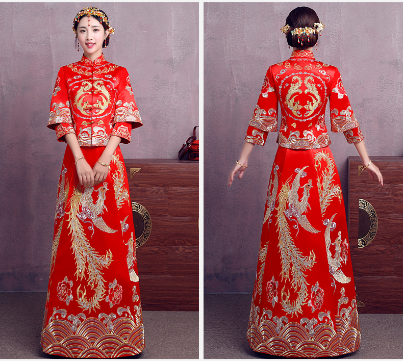 時(shí)尚中國(guó)風(fēng)中式禮服，精美奢華刺繡新娘禮服