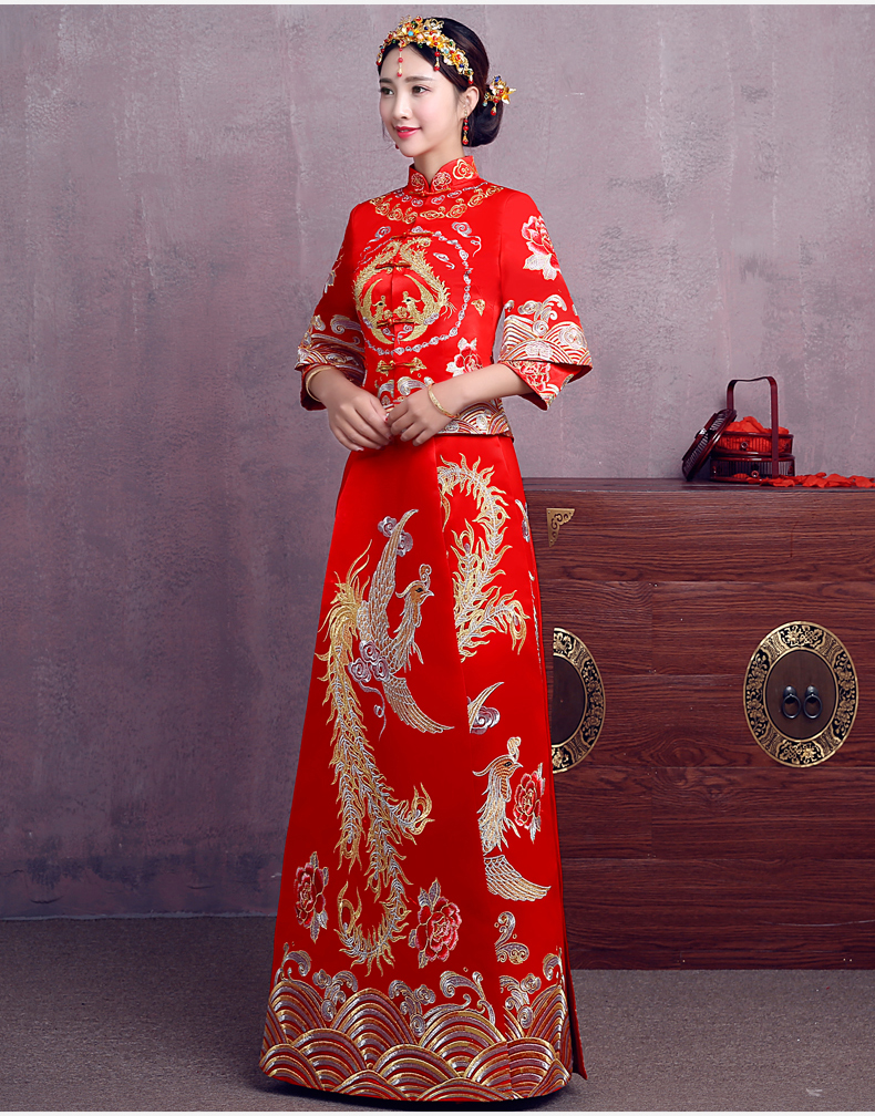 時(shí)尚中國(guó)風(fēng)中式禮服，精美奢華刺繡新娘禮服
