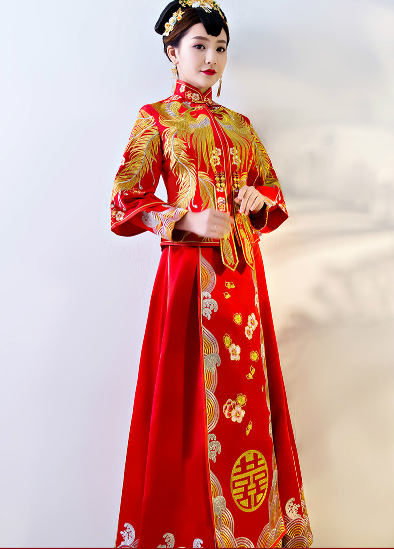 傳統(tǒng)中式禮服，紅色結(jié)婚新娘禮服