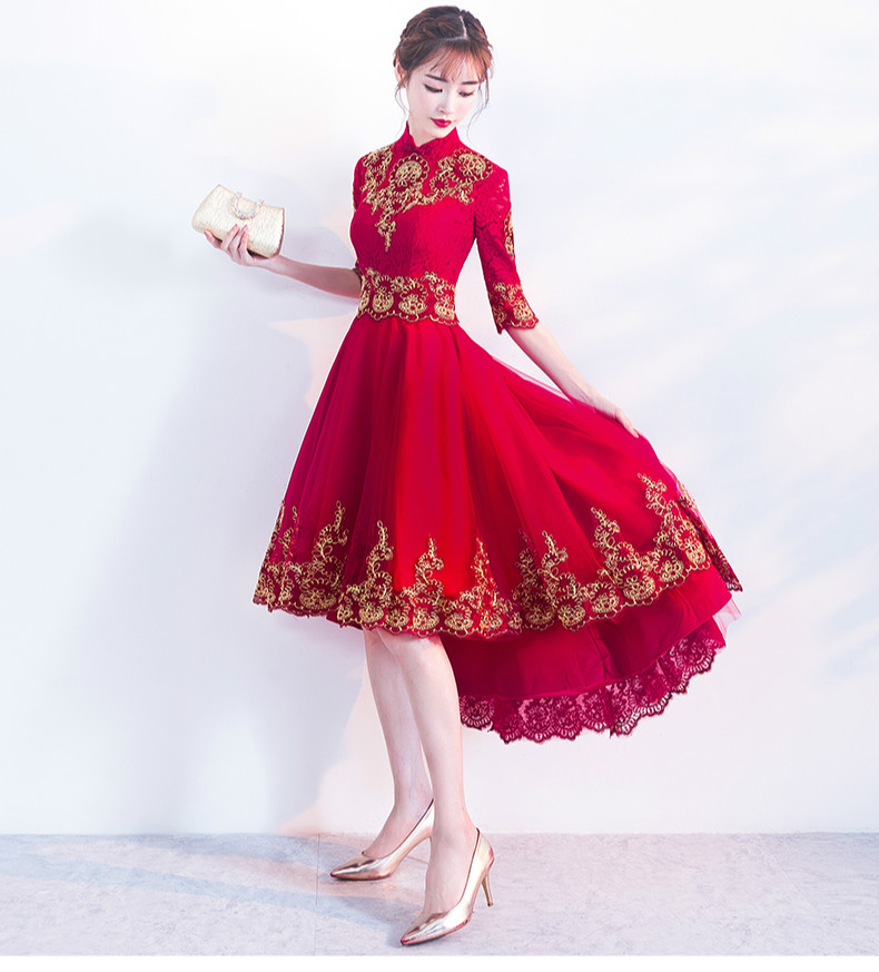 時(shí)尚傳統(tǒng)中式禮服，紅色新娘晚禮服
