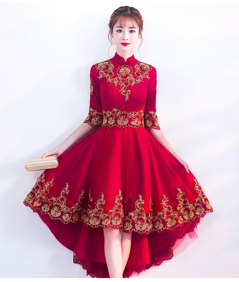 時(shí)尚傳統(tǒng)中式禮服，紅色新娘晚禮服