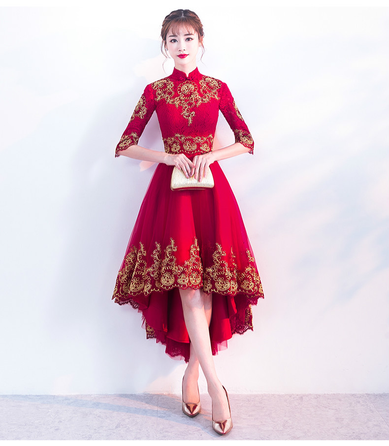 時(shí)尚傳統(tǒng)中式禮服，紅色新娘晚禮服