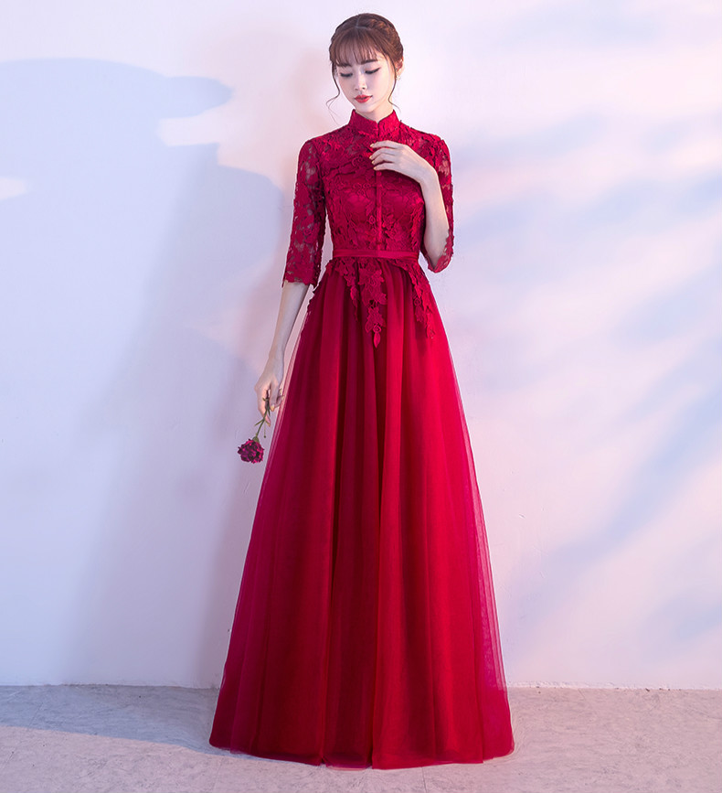 復(fù)古蕾絲中式禮服，優(yōu)雅時(shí)尚晚禮服