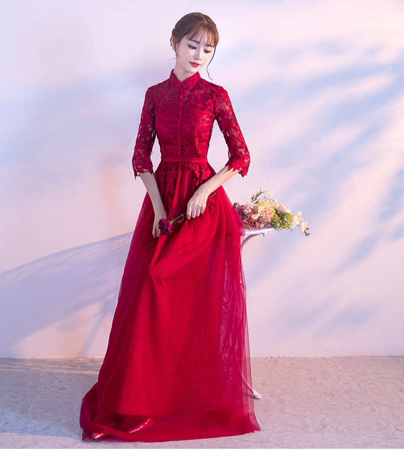 復(fù)古蕾絲中式禮服，優(yōu)雅時(shí)尚晚禮服