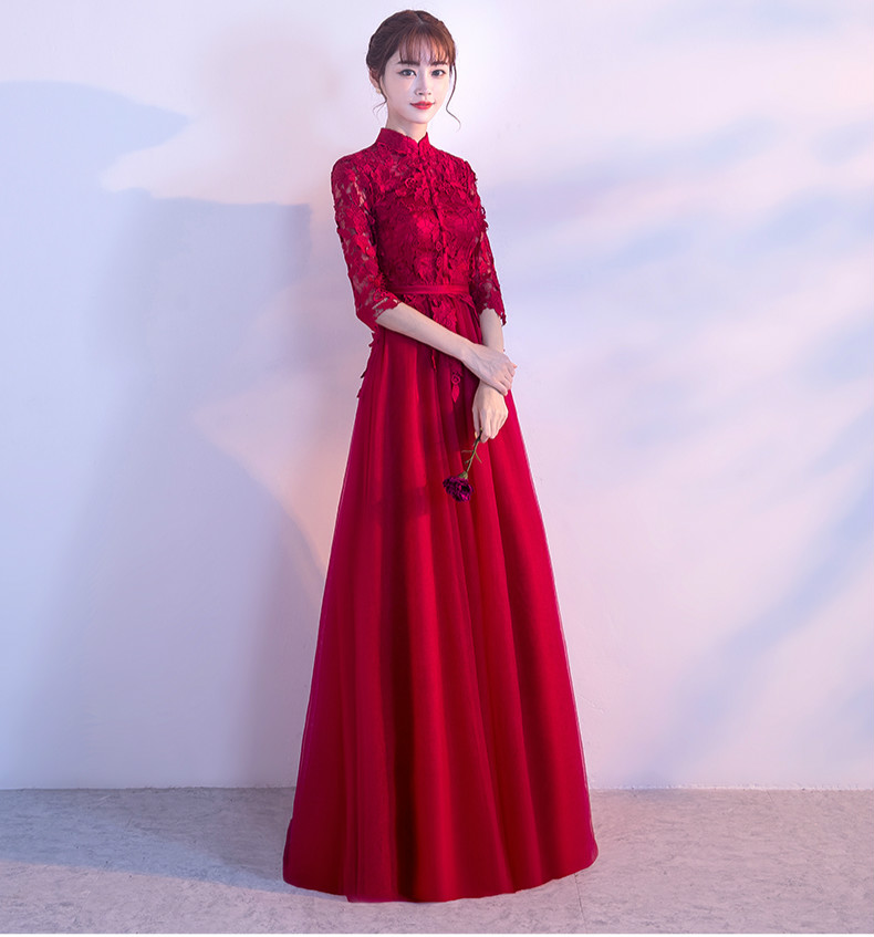 復(fù)古蕾絲中式禮服，優(yōu)雅時(shí)尚晚禮服