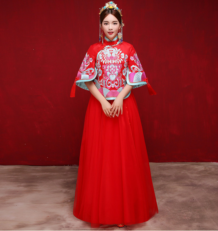 時尚復(fù)古設(shè)計中式禮服，唯美飄逸新娘禮服
