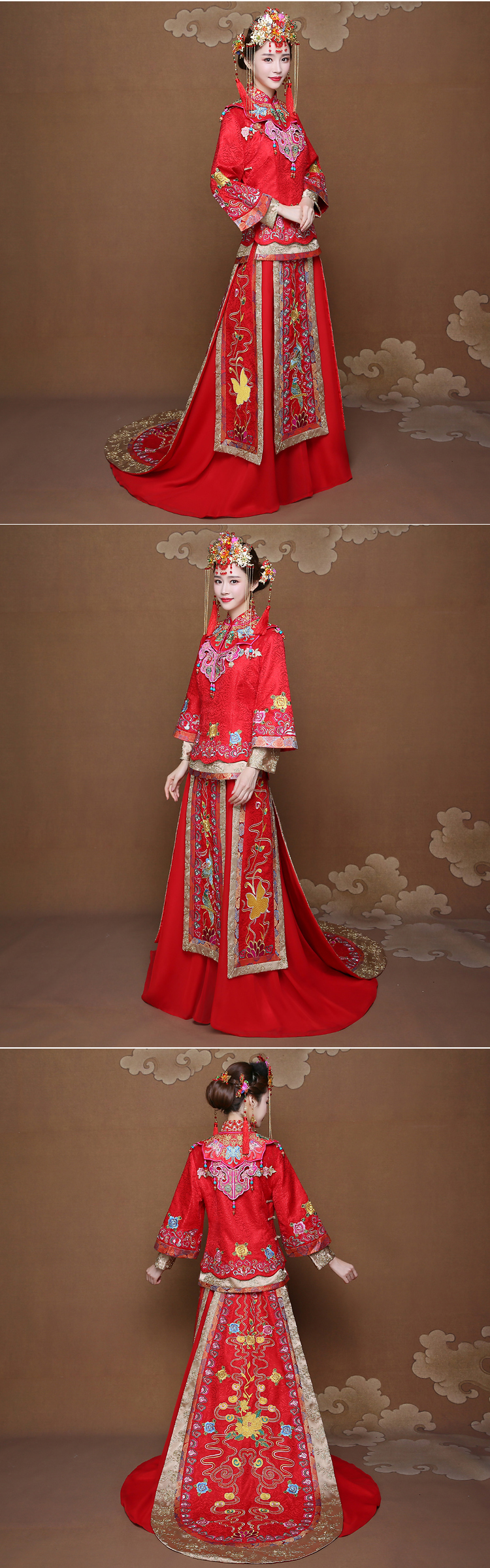 披肩拖尾秀禾服新娘禮服，時尚大氣中式禮服