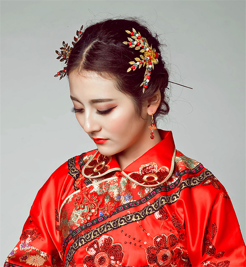 手工精美發(fā)飾紅雀，古代紅色中式發(fā)插