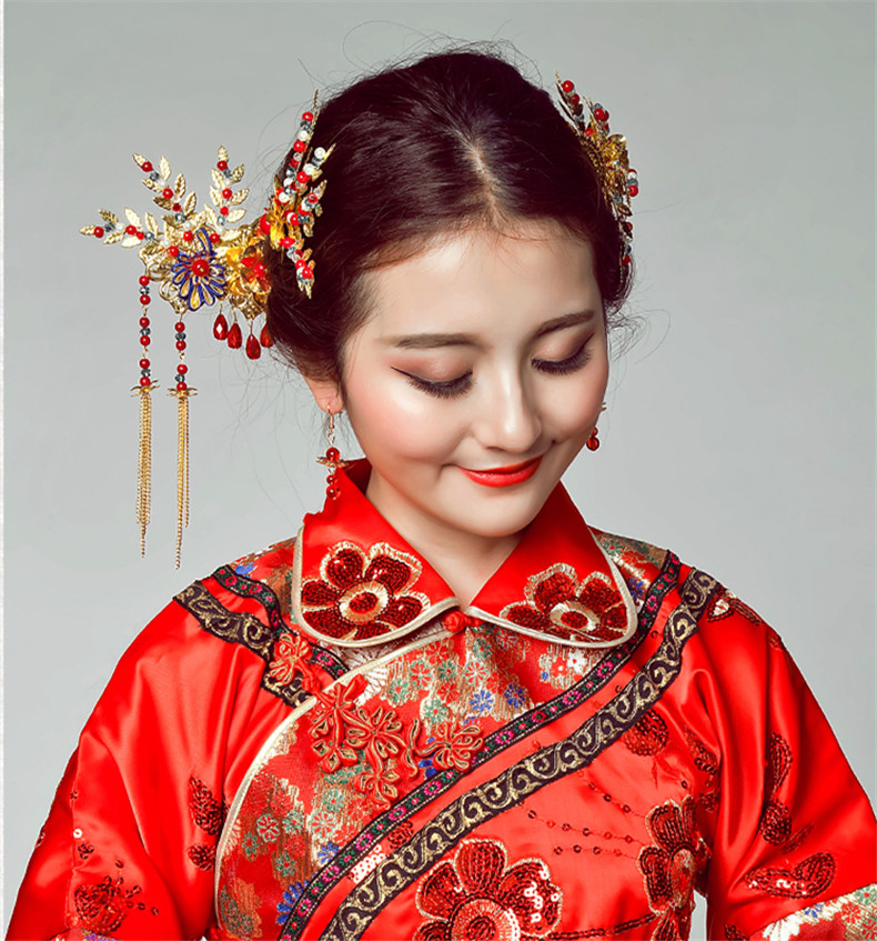 手工精美發(fā)飾紅雀，古代紅色中式發(fā)插