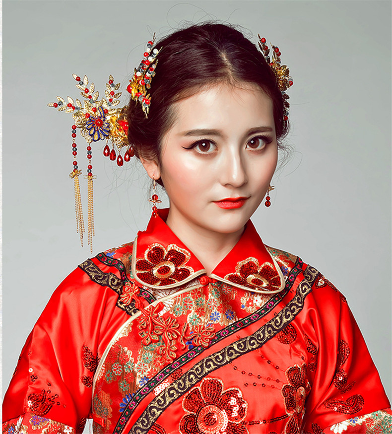 手工精美發(fā)飾紅雀，古代紅色中式發(fā)插