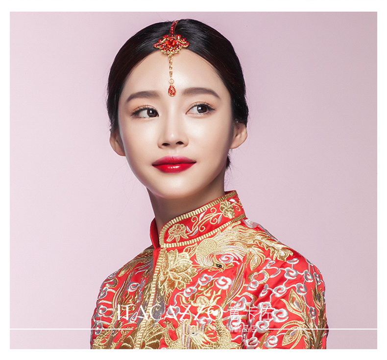 中國(guó)風(fēng)頭飾紅色眉心墜，古風(fēng)新娘妝額飾