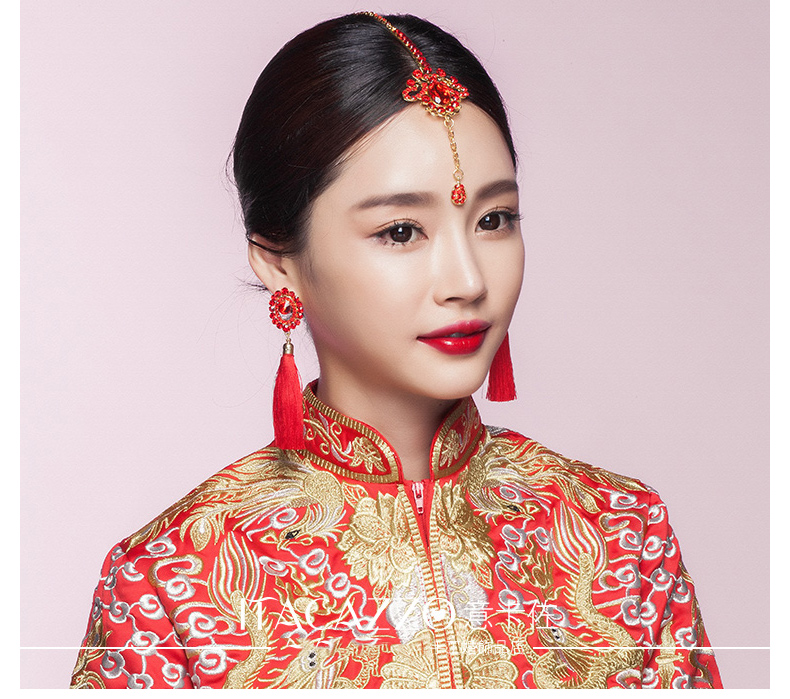中國(guó)風(fēng)頭飾紅色眉心墜，古風(fēng)新娘妝額飾