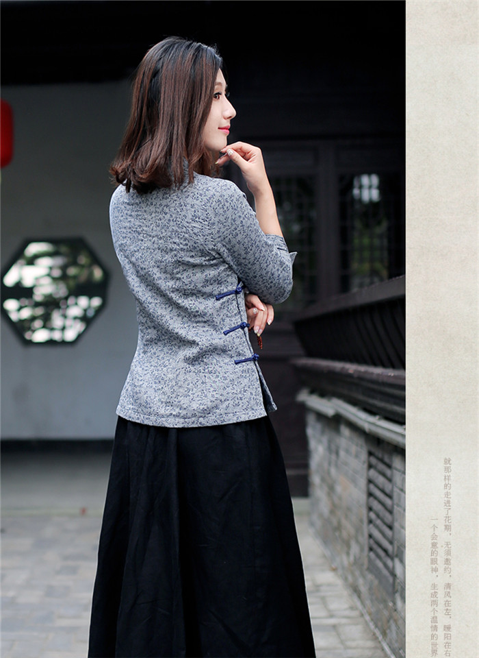 唐裝上衣女秋裝民國風棉茶服長袖
