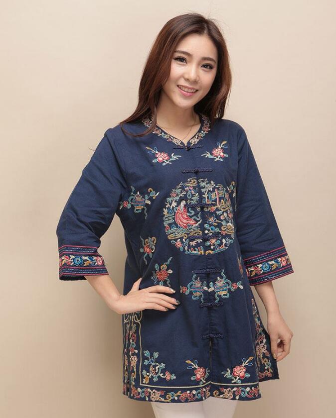 中國風(fēng)棉麻刺繡女士唐裝