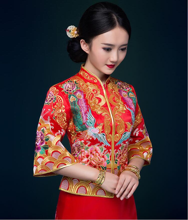 中國風(fēng)刺繡錦緞復(fù)古嫁衣中式禮服