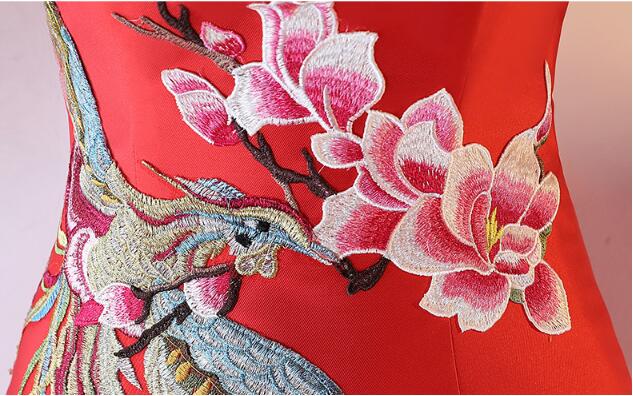 中國(guó)風(fēng)刺繡綁帶中式婚禮禮服