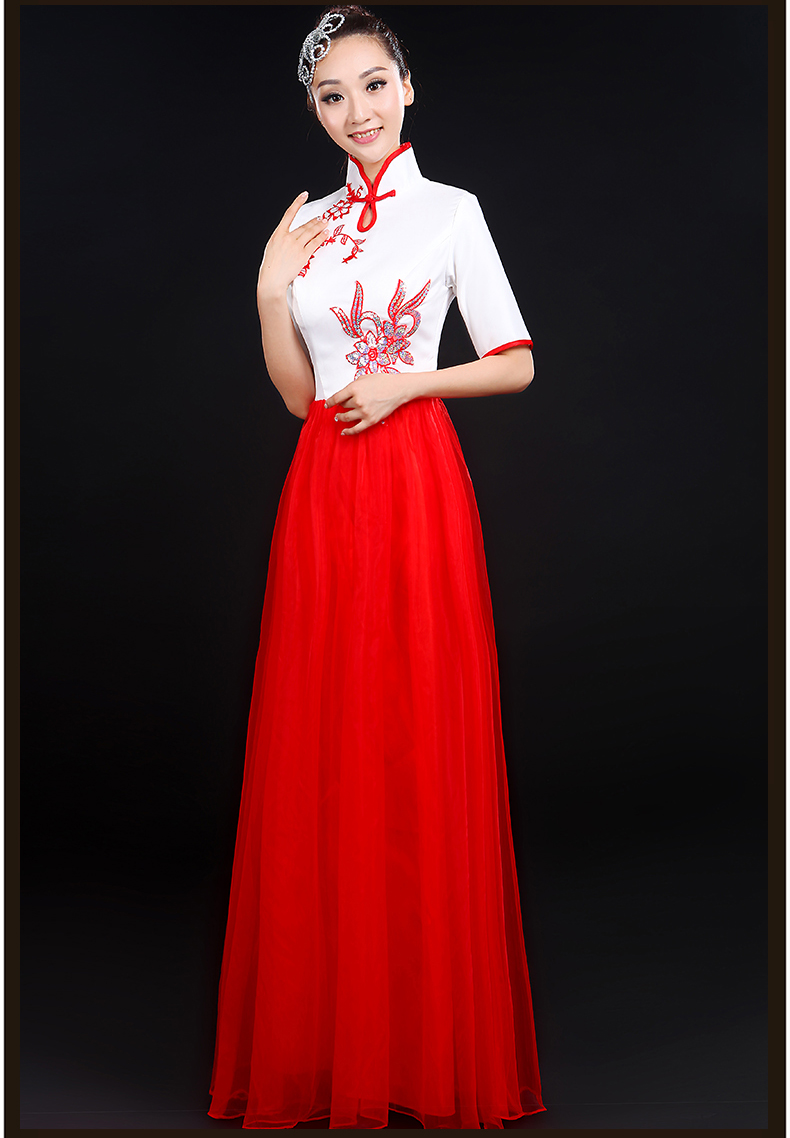 青花瓷民樂(lè)服合唱服長(zhǎng)裙，中山裝演出服