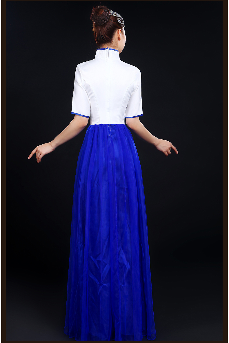 青花瓷民樂(lè)服合唱服長(zhǎng)裙，中山裝演出服