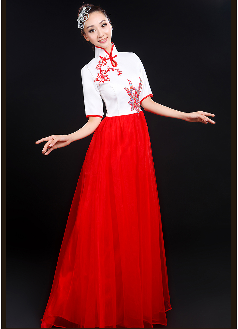 青花瓷民樂(lè)服合唱服長(zhǎng)裙，中山裝演出服