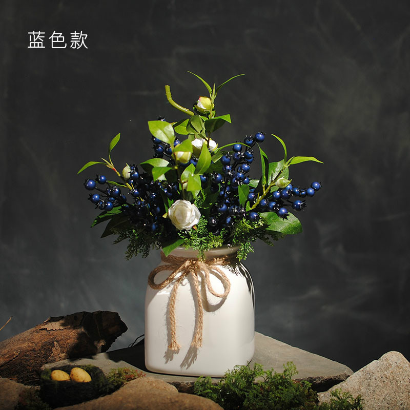 可愛漿果插花藝術(shù)，仿真茶花中式花藝