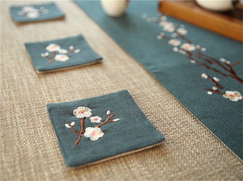 中國風(fēng)刺繡花桌旗梅花茶席布藝禪意