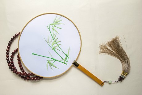 高風亮節(jié)竹子刺繡團扇，古典繡花宮扇工藝扇子