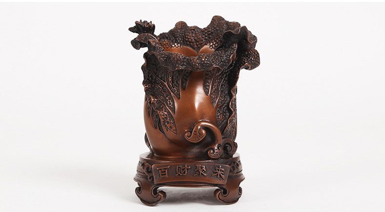 仿古百財聚來筆筒，招財文房四寶擺件