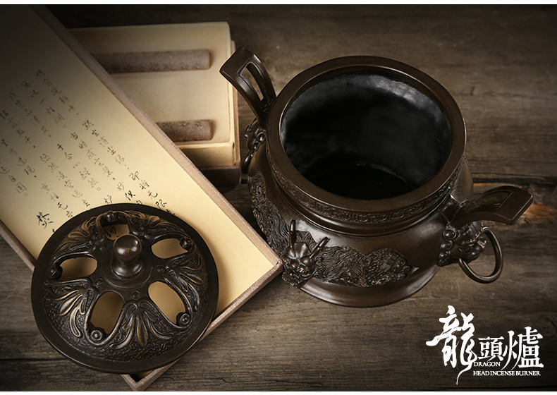 祥獅雕刻香爐，仿古神龍銅香爐