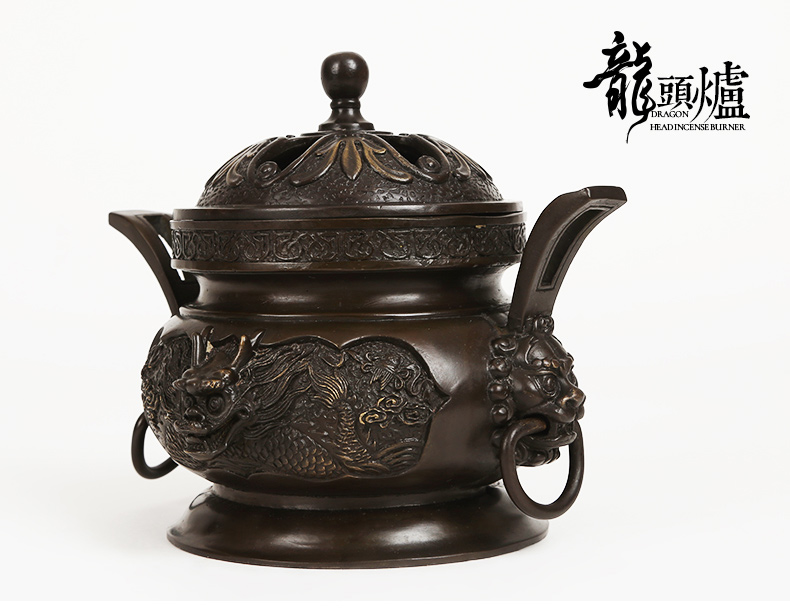 祥獅雕刻香爐，仿古神龍銅香爐