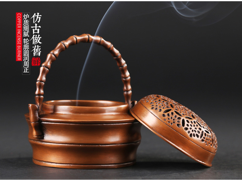 紫銅竹節(jié)手爐，仿古鏤空熏香爐