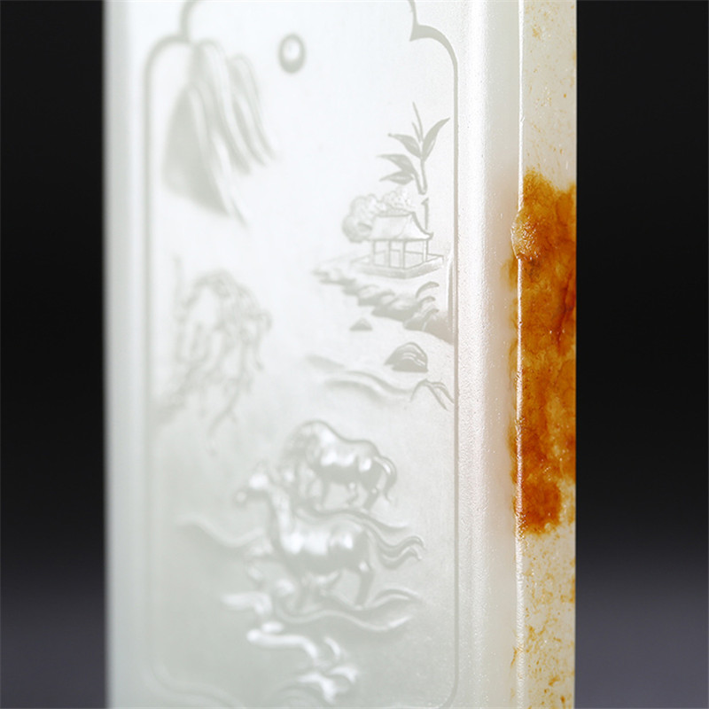 和田玉山水悠然自在掛件，白玉項鏈玉石。