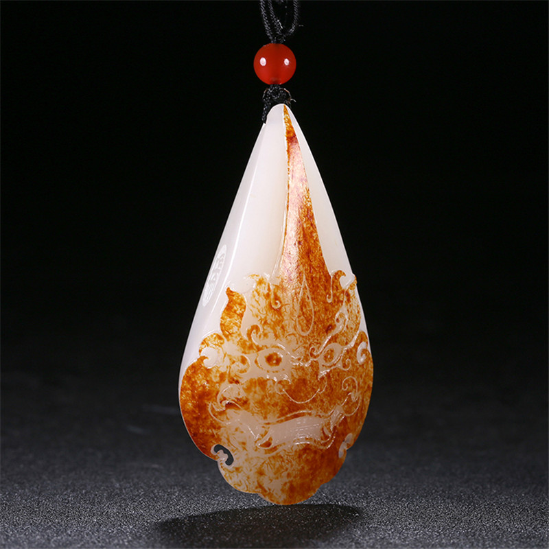 財(cái)福雙至和田玉貔貅掛墜，白玉籽料吊墜