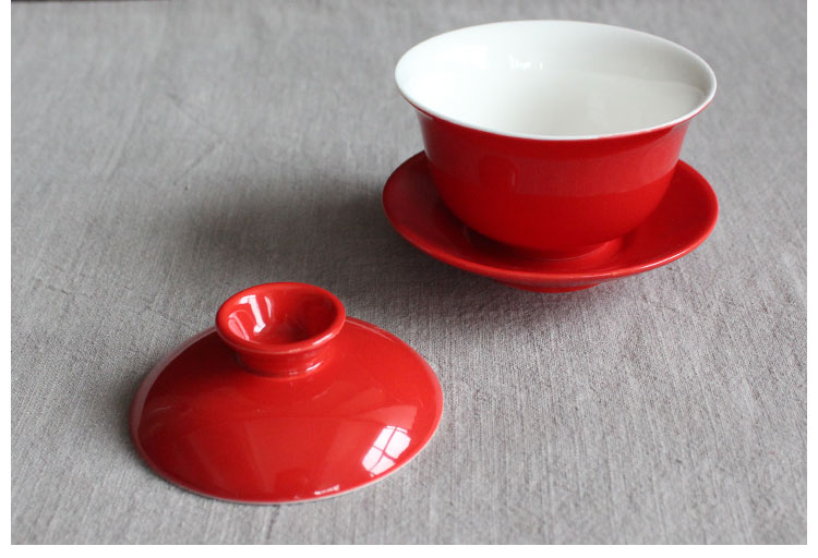 簡約富貴紅蓋碗，中國風喜慶紅釉陶瓷茶具