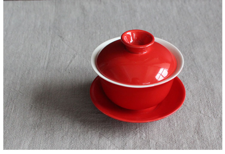簡約富貴紅蓋碗，中國風喜慶紅釉陶瓷茶具