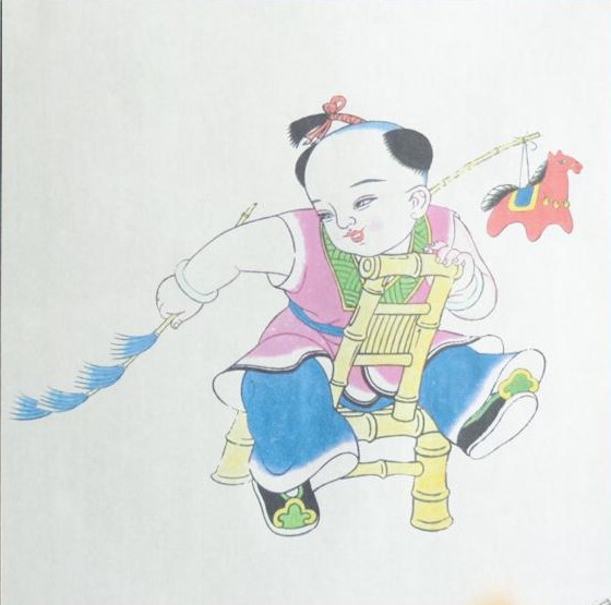 十款民間工藝年畫，古風手繪童趣中國年畫