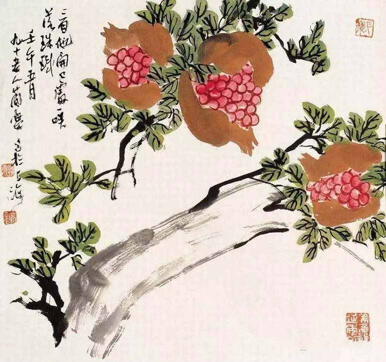 32幅曹簡樓國畫石榴圖：石榴令人垂涎欲滴！