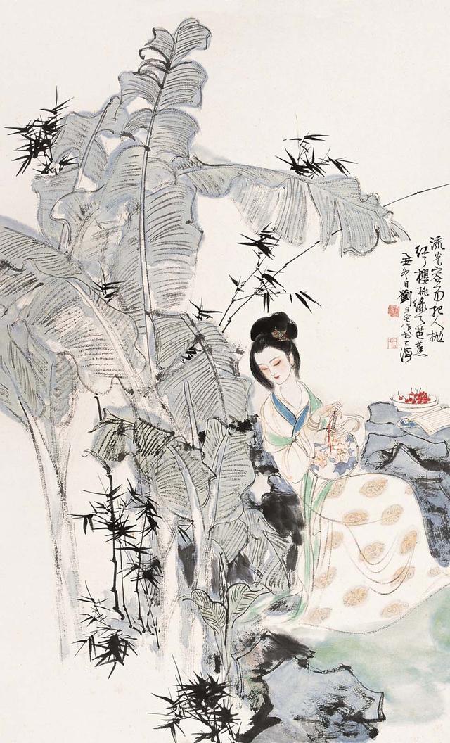 劉旦宅仕女圖，畫美人美淺墨繪