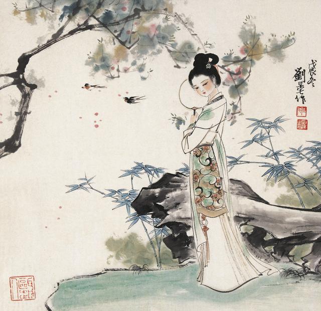 劉旦宅仕女圖，畫美人美淺墨繪