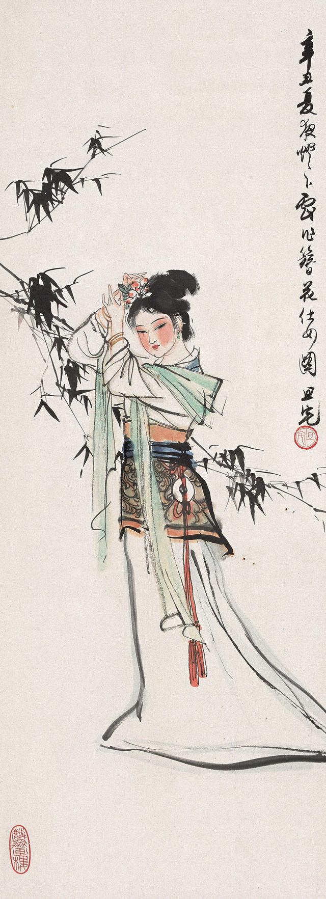 劉旦宅仕女圖，畫美人美淺墨繪