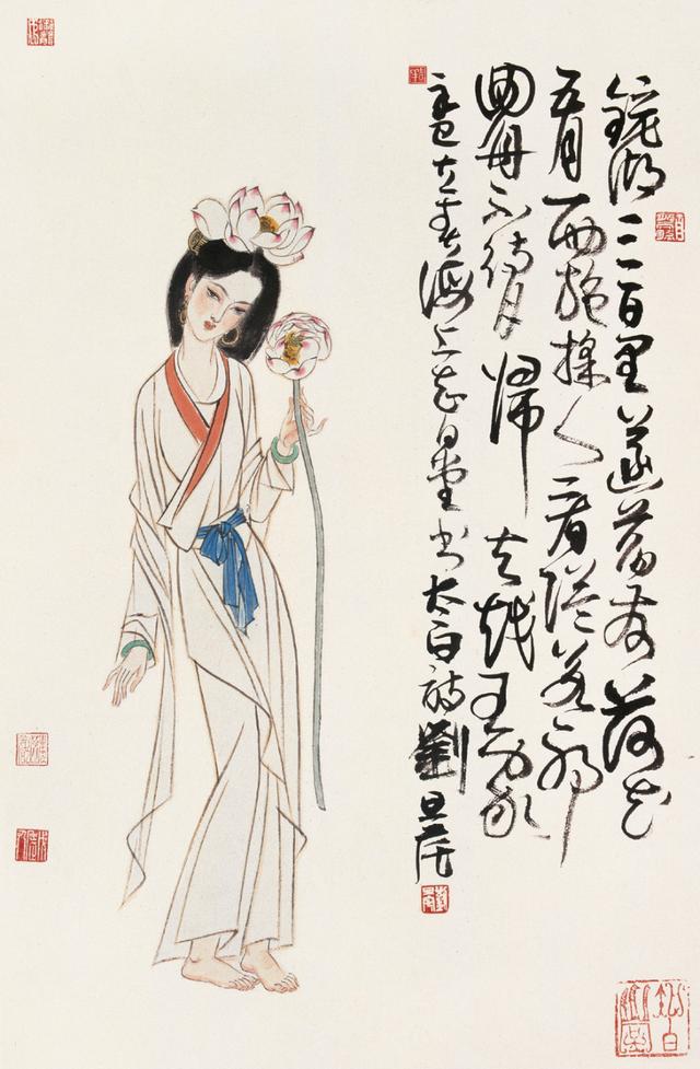 劉旦宅仕女圖，畫美人美淺墨繪