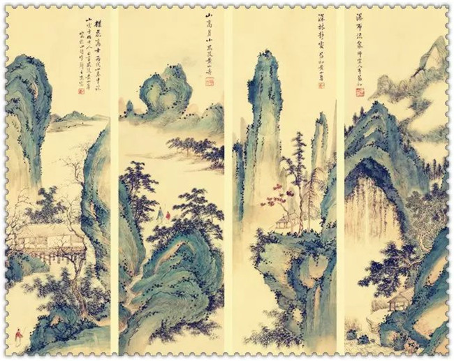 水墨四條屏山水花鳥國(guó)畫欣賞（二）