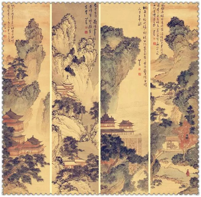 水墨四條屏山水花鳥國(guó)畫欣賞（二）