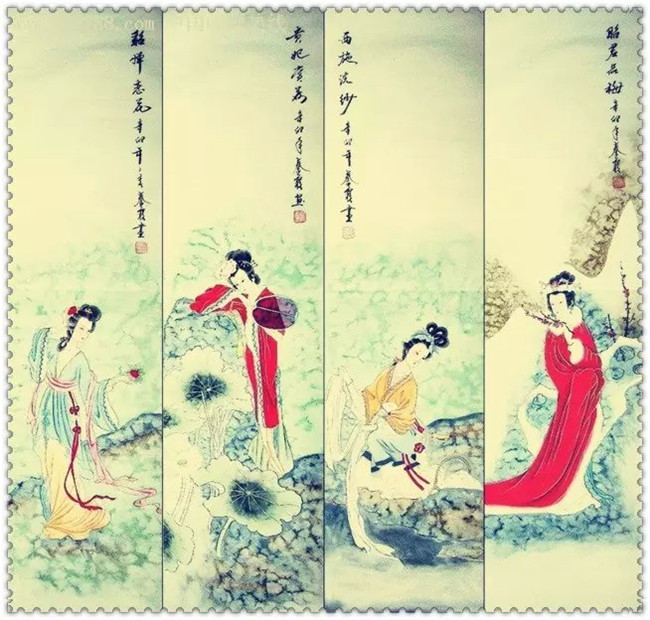 水墨四條屏山水花鳥國(guó)畫欣賞（二）