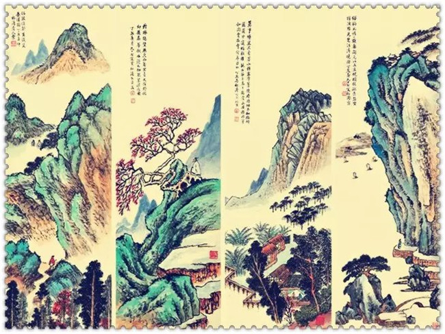 水墨四條屏山水花鳥國(guó)畫欣賞（二）